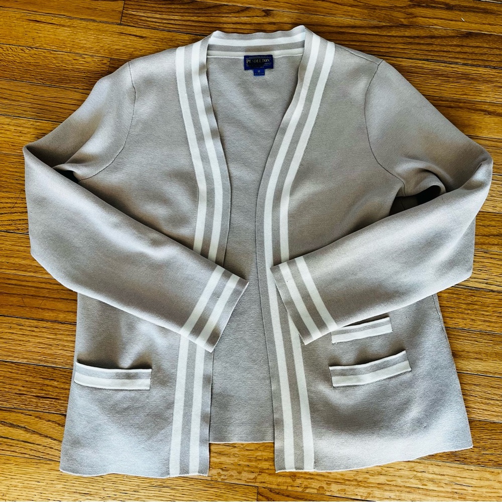 Pendleton Light Gray Striped Varsity Open Cardigan Silk&Cotton M